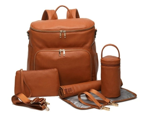 Leather Mommy Diaper Backpack – Stylish & Functional Baby Bag