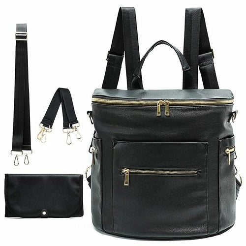 Leather Mommy Diaper Backpack – Stylish & Functional Baby Bag