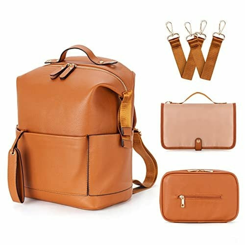 Leather Mommy Diaper Backpack – Stylish & Functional Baby Bag