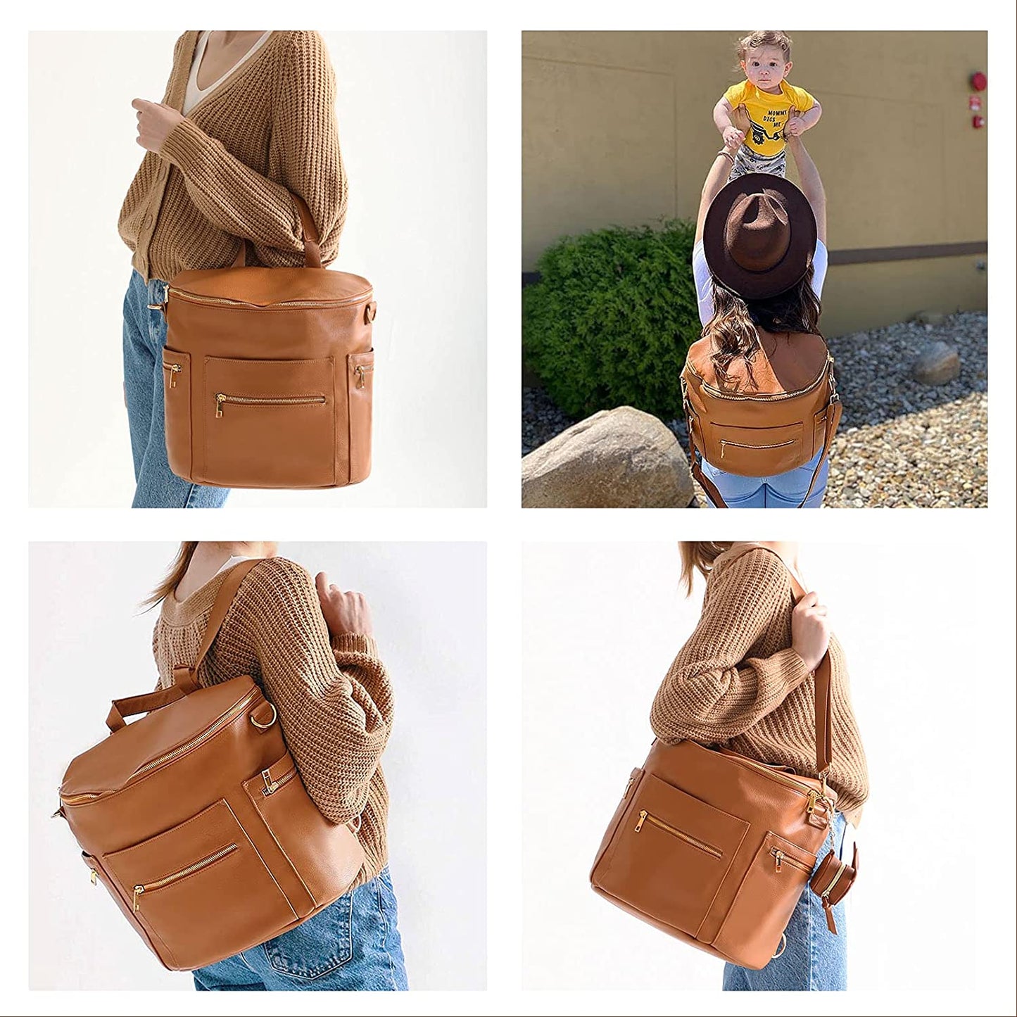 Leather Mommy Diaper Backpack – Stylish & Functional Baby Bag