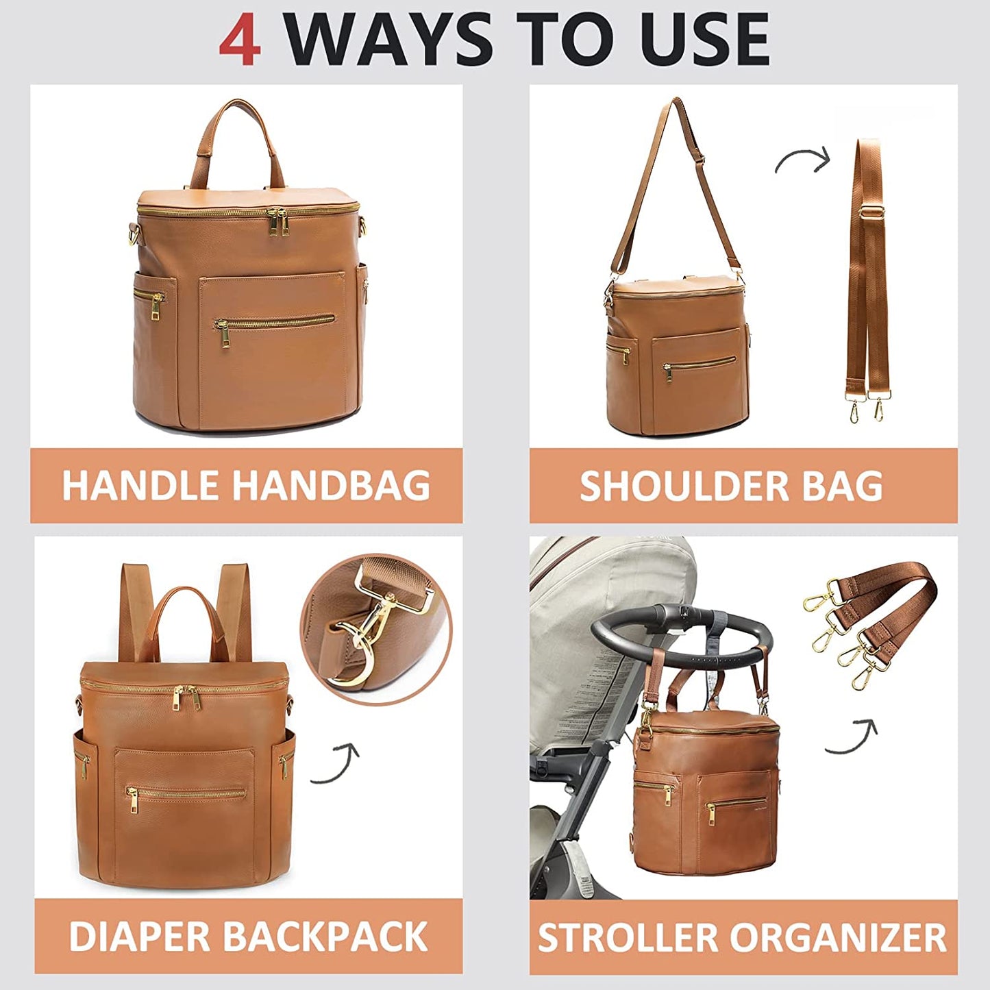 Leather Mommy Diaper Backpack – Stylish & Functional Baby Bag