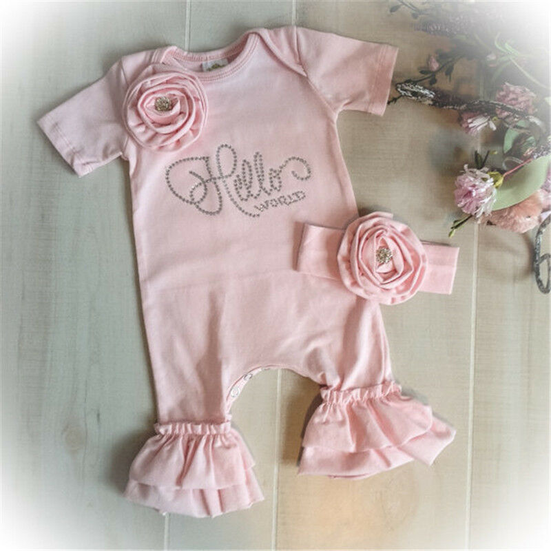 Newborn Baby Flower Romper & Headband Set – Adorable Girl Jumpsuit Outfit