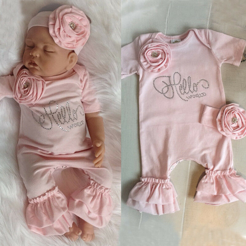 Newborn Baby Flower Romper & Headband Set – Adorable Girl Jumpsuit Outfit