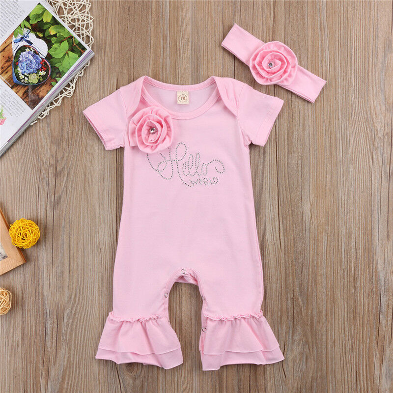 Newborn Baby Flower Romper & Headband Set – Adorable Girl Jumpsuit Outfit