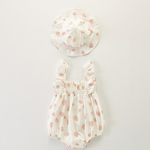 Newborn Baby Girl Jumpsuit + Hat Set – Sleeveless Cotton Plaid Outfit