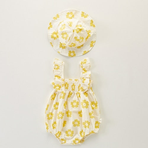 Newborn Baby Girl Jumpsuit + Hat Set – Sleeveless Cotton Plaid Outfit