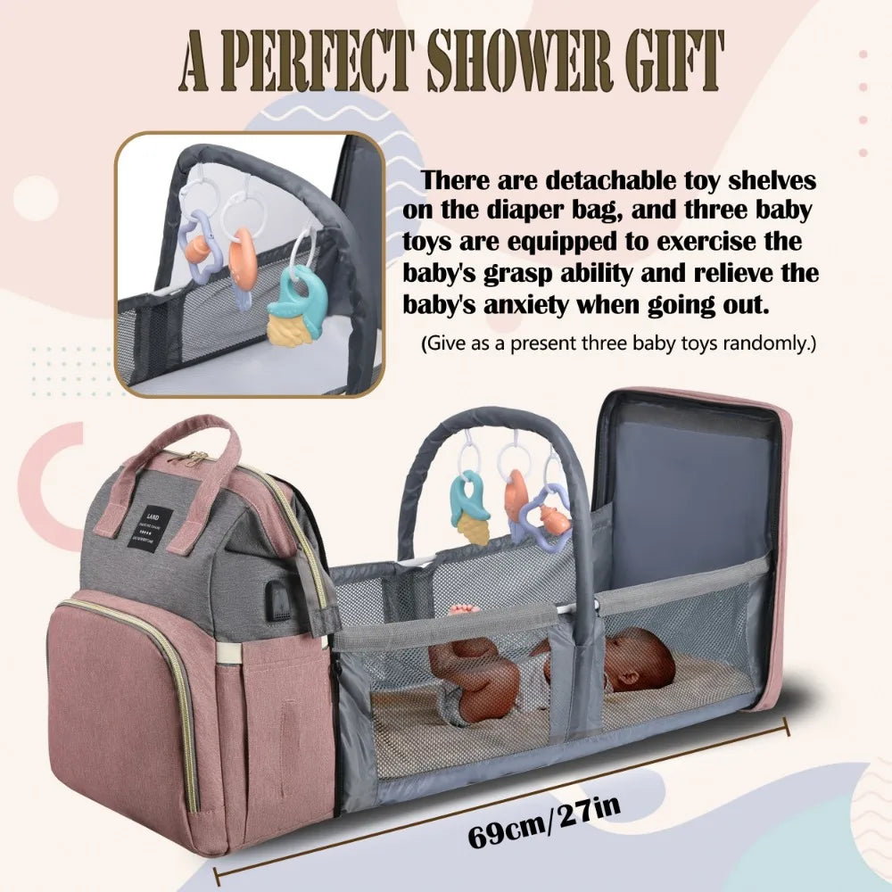 Mommy Bag with Portable Folding Crib – Lightweight, Large-Capacity Travel Diaper Bag