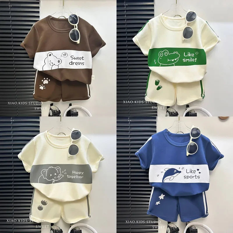 Kids' Striped Short Sleeve Summer Set – 2-Piece Outfit for Girls & Boys