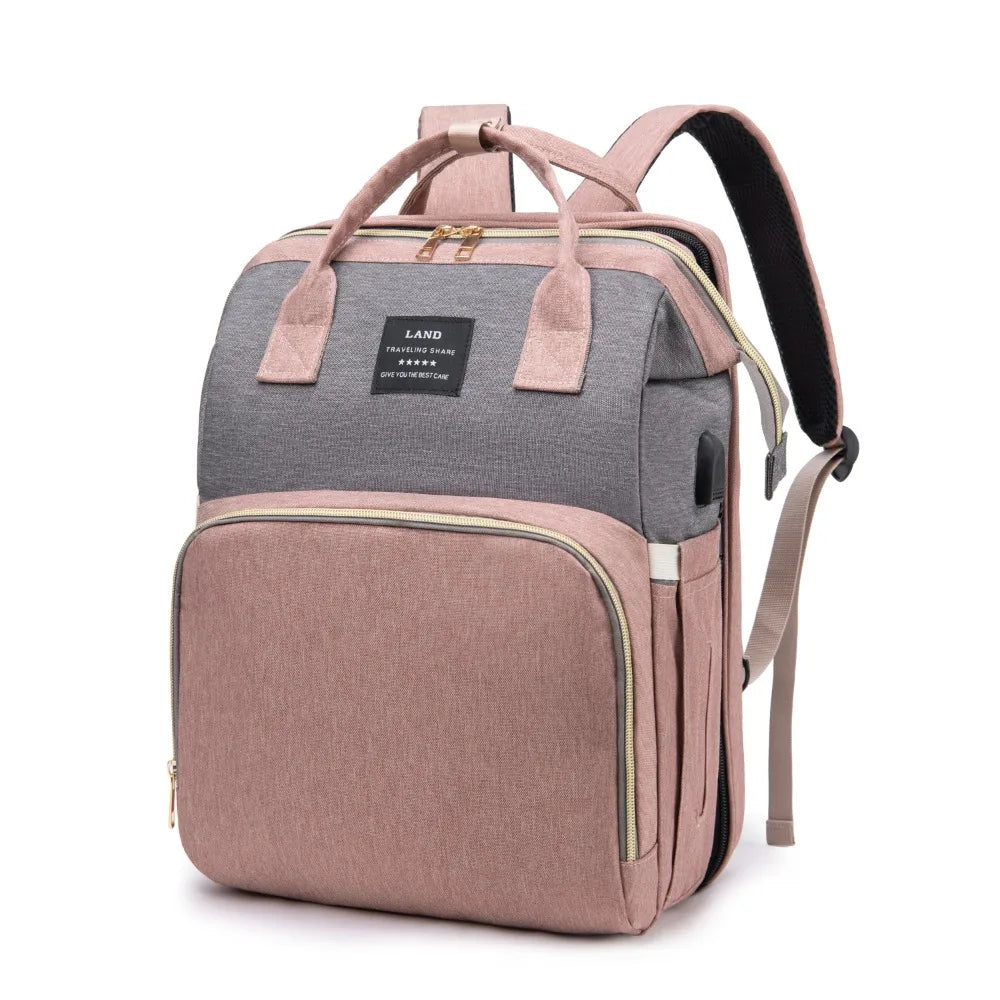 Mommy Bag with Portable Folding Crib – Lightweight, Large-Capacity Travel Diaper Bag