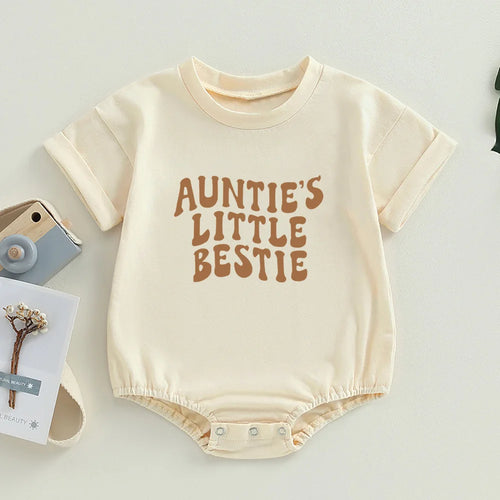 “Auntie’s Little Bestie” Bubble Romper – Newborn Baby Girl/Boy Outfit