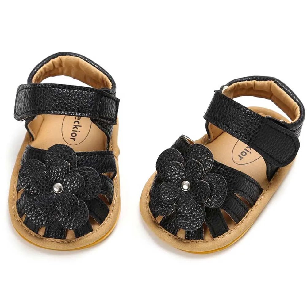 Velcro Slip - On Leather Flower Sandals - KozyPanda