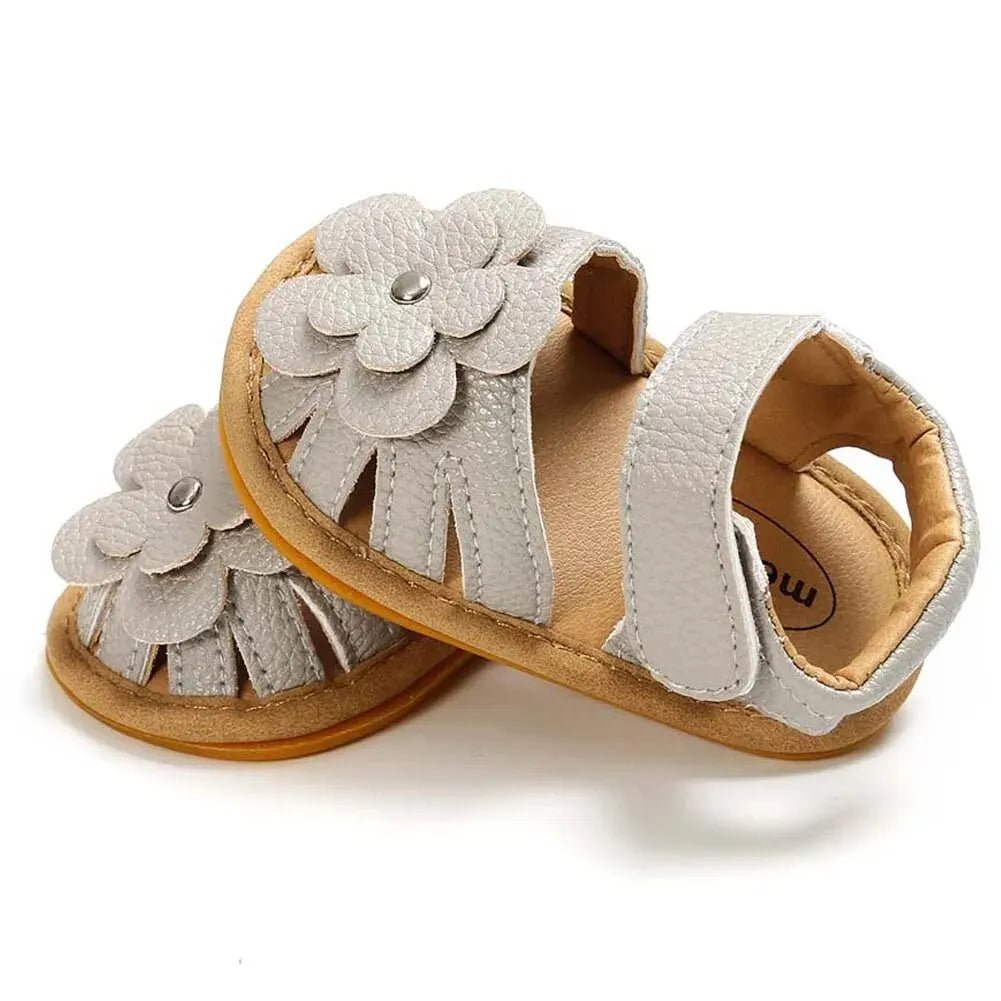 Velcro Slip - On Leather Flower Sandals - KozyPanda