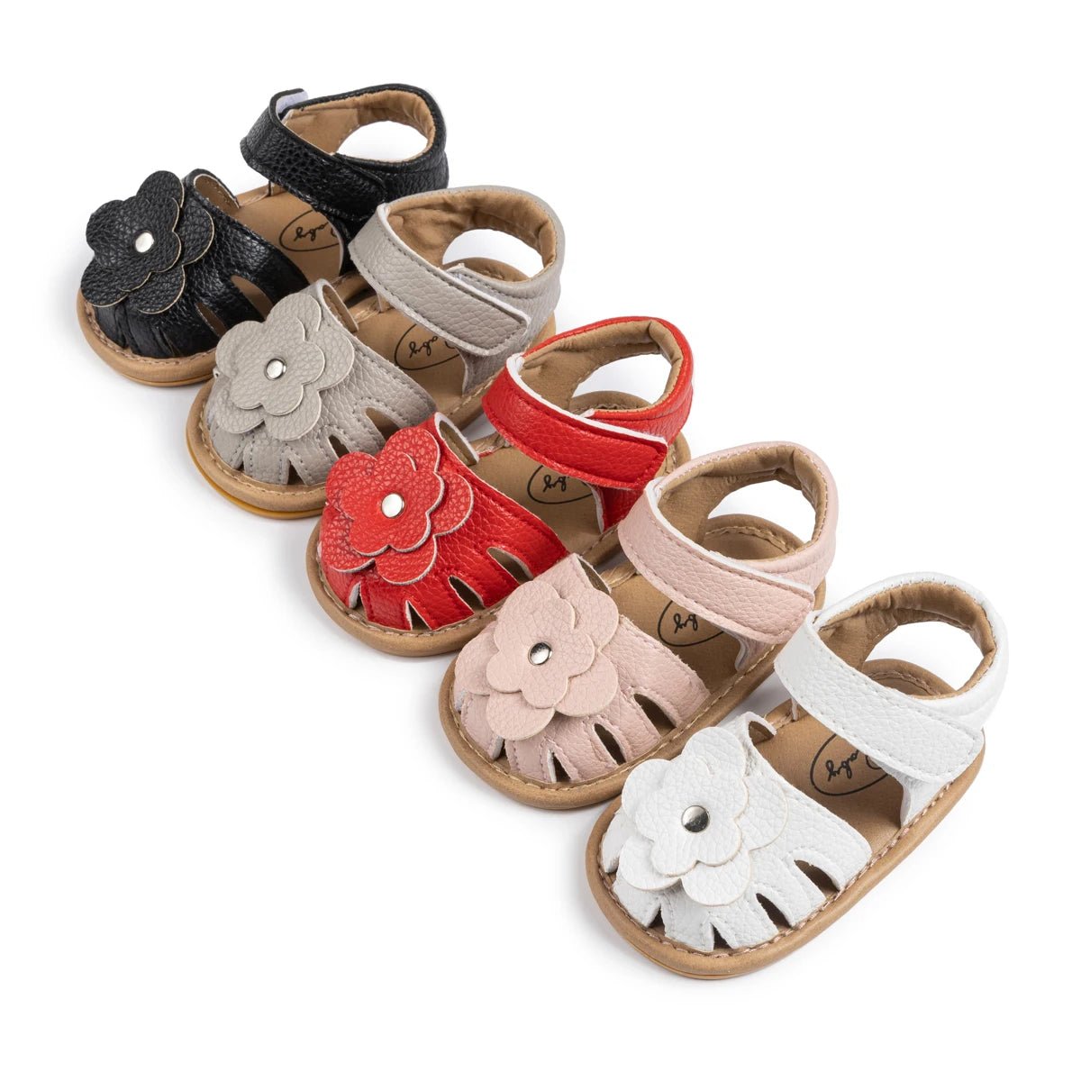 Velcro Slip - On Leather Flower Sandals - KozyPanda
