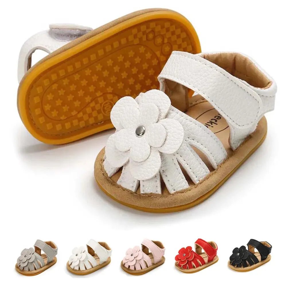 Velcro Slip - On Leather Flower Sandals - KozyPanda