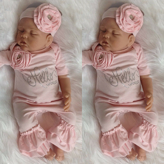Newborn Baby Flower Romper & Headband Set – Adorable Girl Jumpsuit Outfit