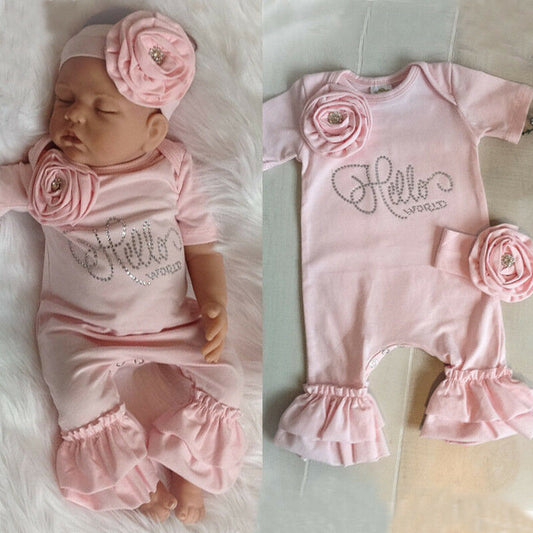 Newborn Baby Flower Romper & Headband Set – Adorable Girl Jumpsuit Outfit