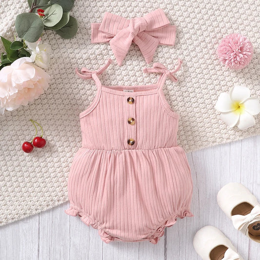 2024 New Baby Girl Suspender Romper – Pink & Cute for 0–9 Months