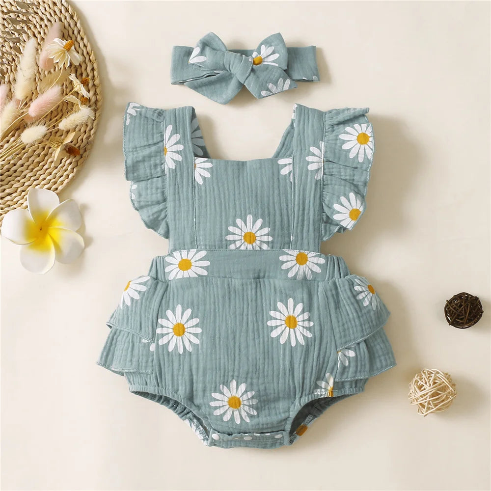 Infant Baby Girl Romper – Ruffle Sleeveless Newborn Bodysuit
