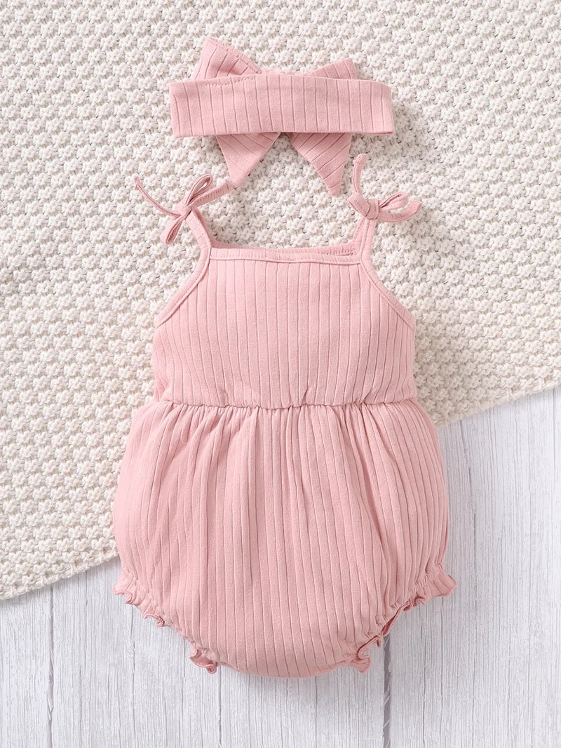 2024 New Baby Girl Suspender Romper – Pink & Cute for 0–9 Months