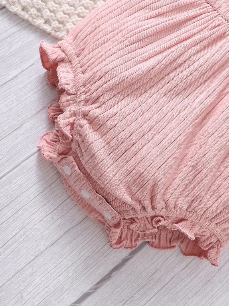 2024 New Baby Girl Suspender Romper – Pink & Cute for 0–9 Months