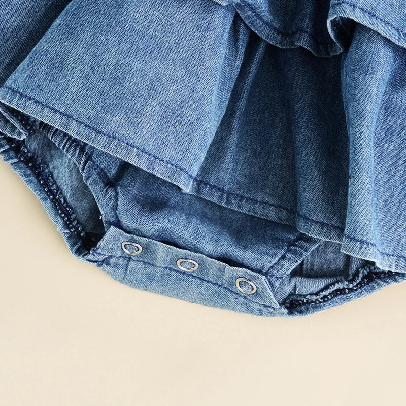 Baby Girl Summer Denim Romper – Sleeveless Suspender Pleated Outfit