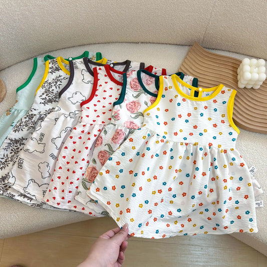 Fashion Printed Sleeveless Baby Girl Dress – Newborn Princess Outfit