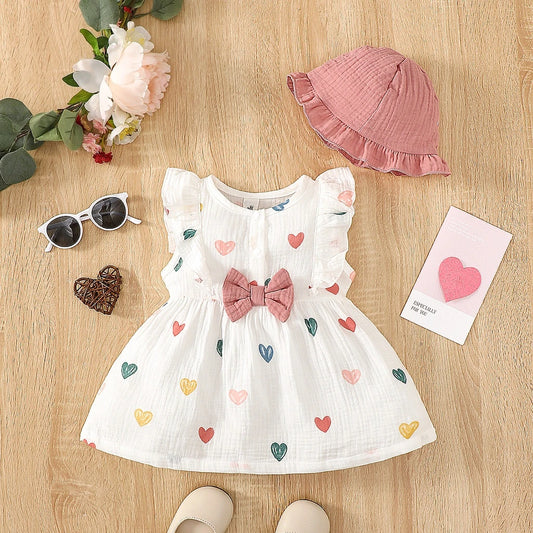 2PCS Newborn Baby Girl Dress Set – Love Print Sleeveless Dresses