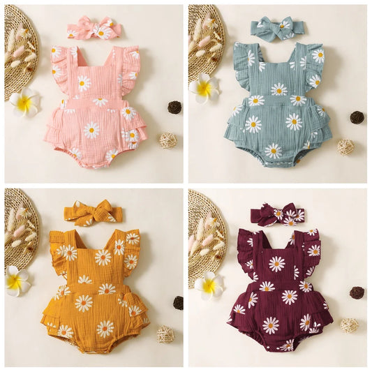 Infant Baby Girl Romper – Ruffle Sleeveless Newborn Bodysuit