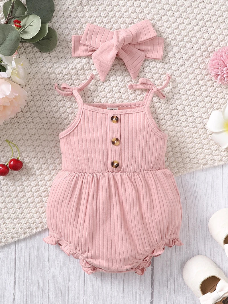 2024 New Baby Girl Suspender Romper – Pink & Cute for 0–9 Months