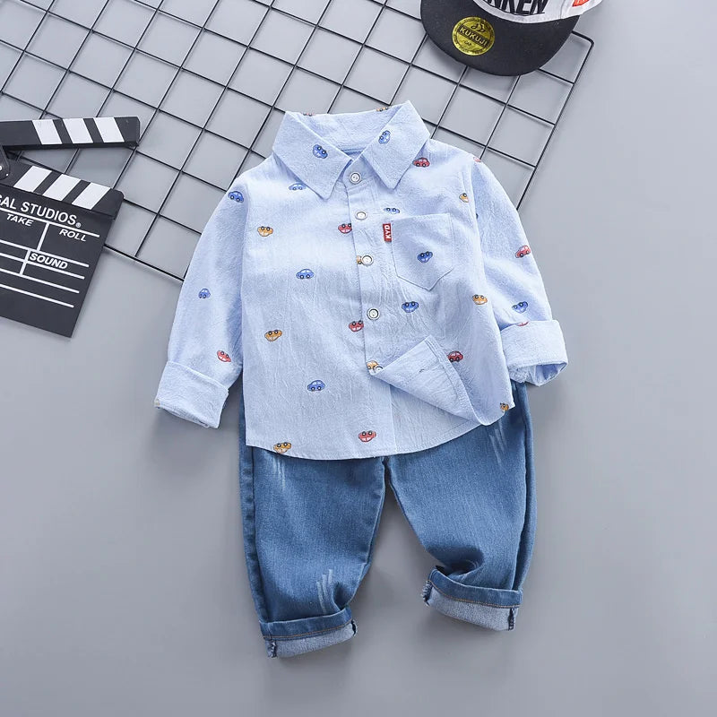 Spring & Autumn Baby Boy Clothes Set – Long Sleeve Shirt + Pants Outfit