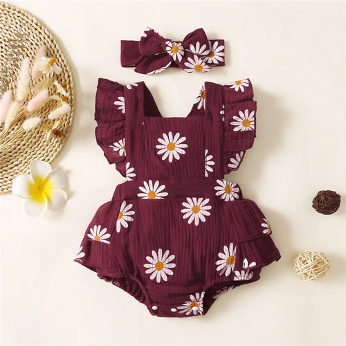Infant Baby Girl Romper – Ruffle Sleeveless Newborn Bodysuit