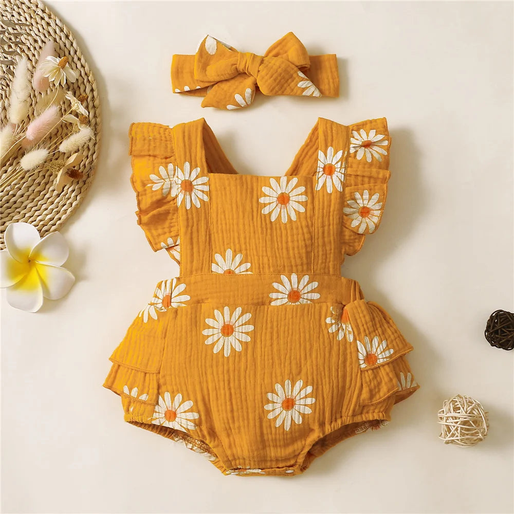 Infant Baby Girl Romper – Ruffle Sleeveless Newborn Bodysuit