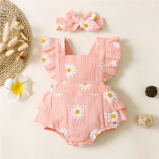 Infant Baby Girl Romper – Ruffle Sleeveless Newborn Bodysuit