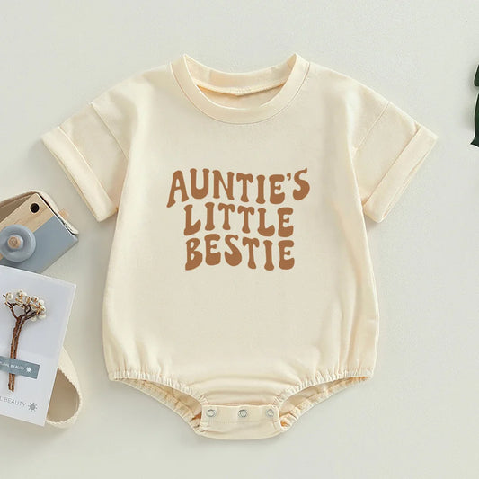 “Auntie’s Little Bestie” Bubble Romper – Newborn Baby Girl/Boy Outfit